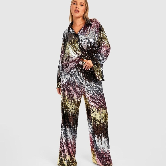 Sequin Wide Leg 2 Piece Set - Multicolor - Picture 4 of 5